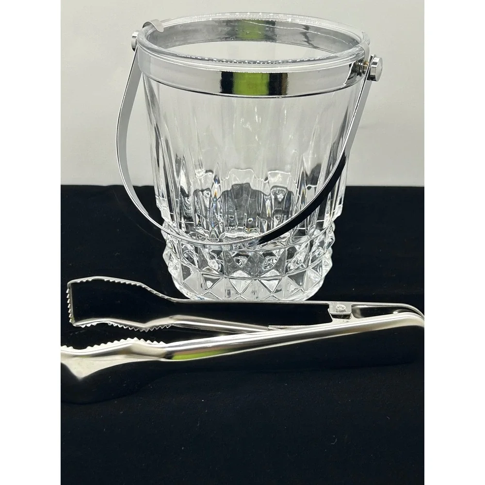 Cristal d'Arques Longchamp Crystal Ice Bucket with Stainless Steel Tongs France